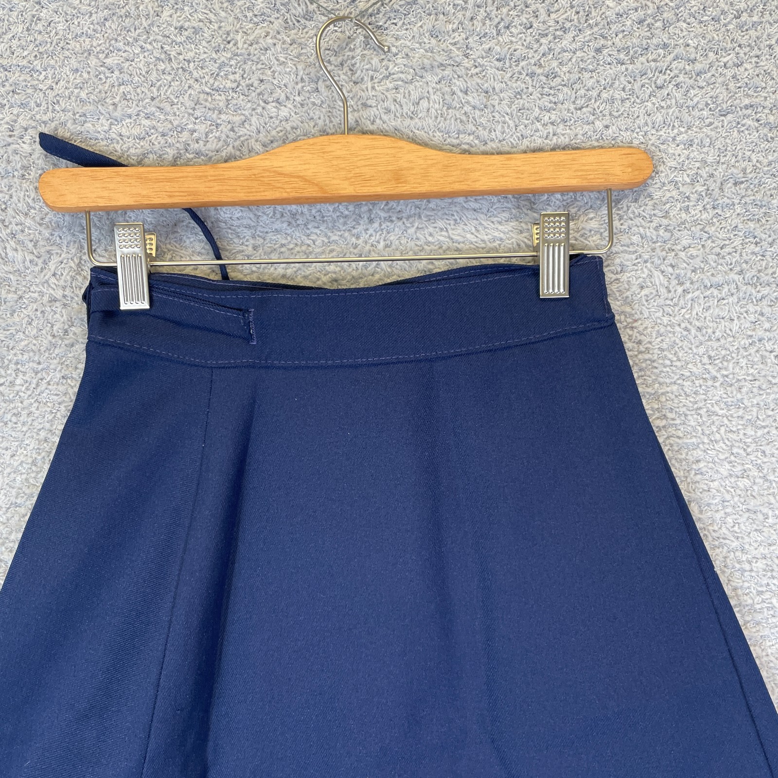 Vintage 1970s Preppy Retro Navy A-Line Wrap Midi Secretary Skirt Womens XSmall