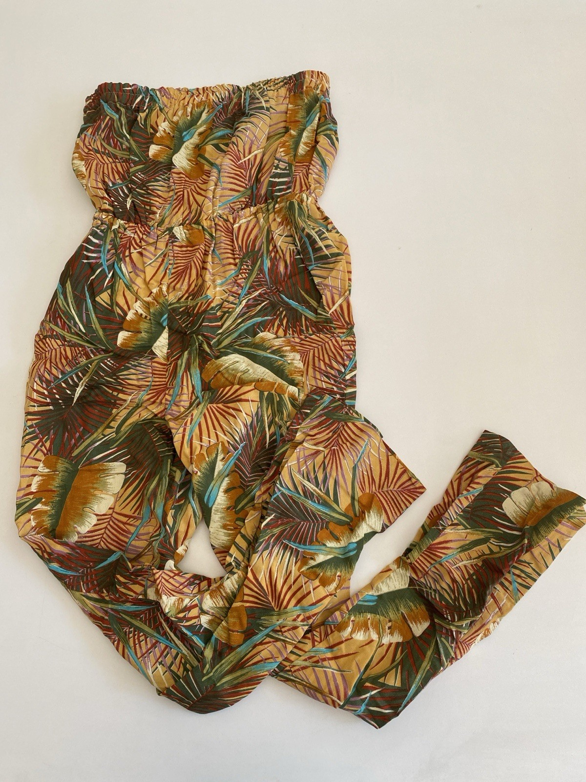 Vintage Strapless Tropical Jumper Pants Hawaiian Romper Cotton