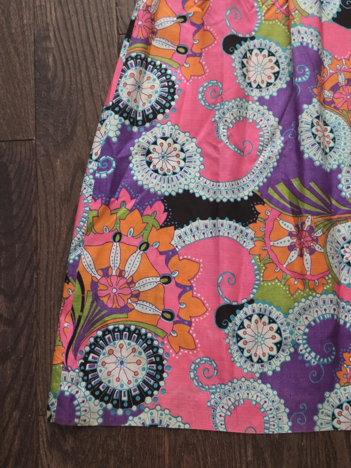 Vintage 70s Psychedelic Paisley Floral Maxi Dress Pink Purple Boho Hippie S