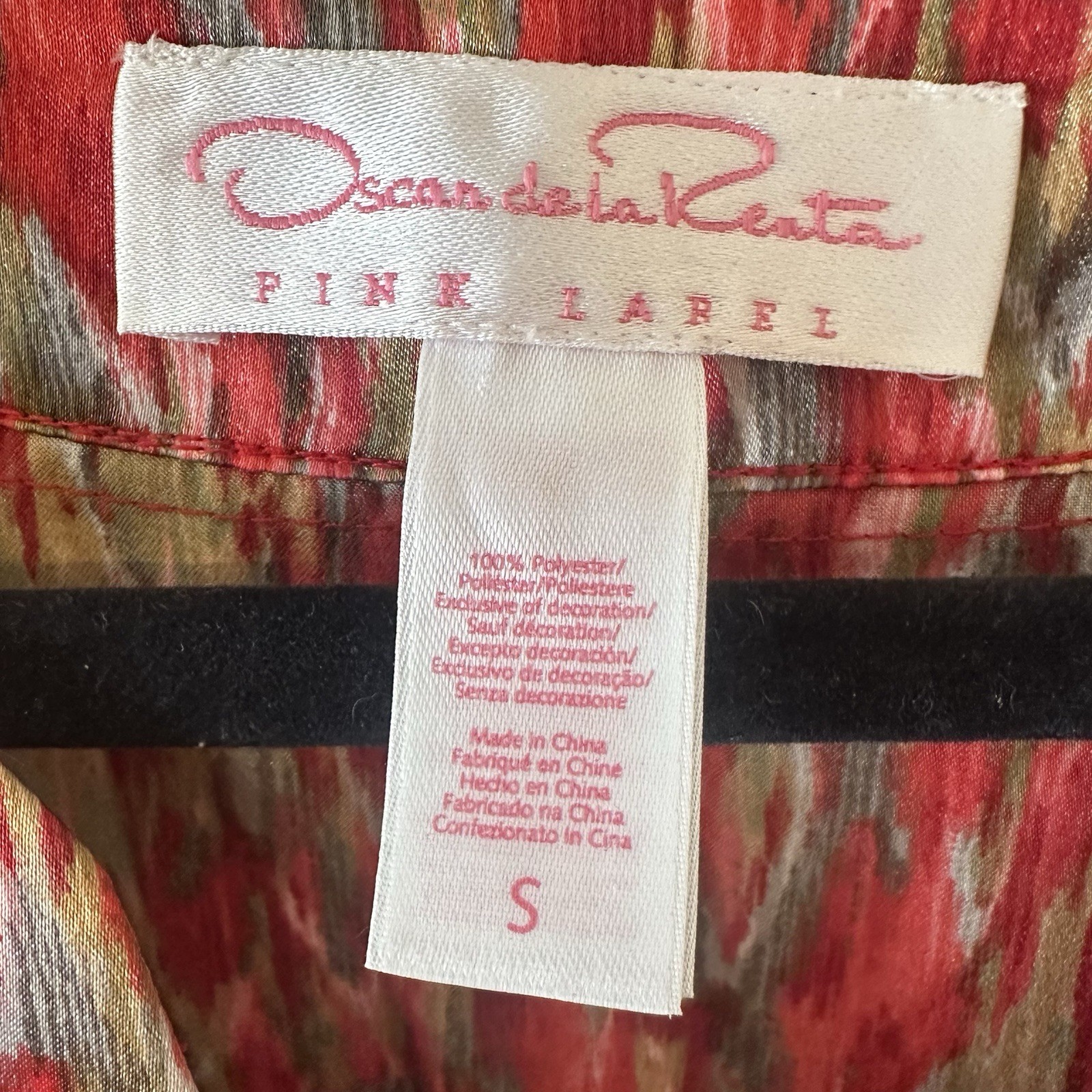 Oscar de la Renta Geometric Satin Pockets Caftan Dress Muumuu Half Zip Sz Small