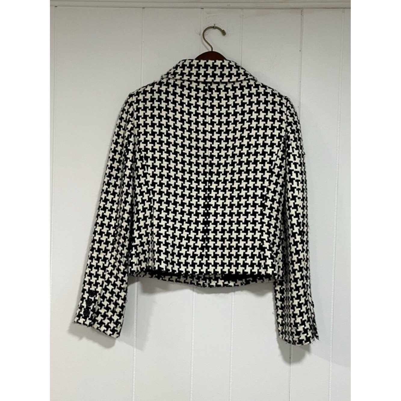 Liz Claiborne Houndstooth Cropped Blazer Jacket Sz 4 Black White VTG Career Chic