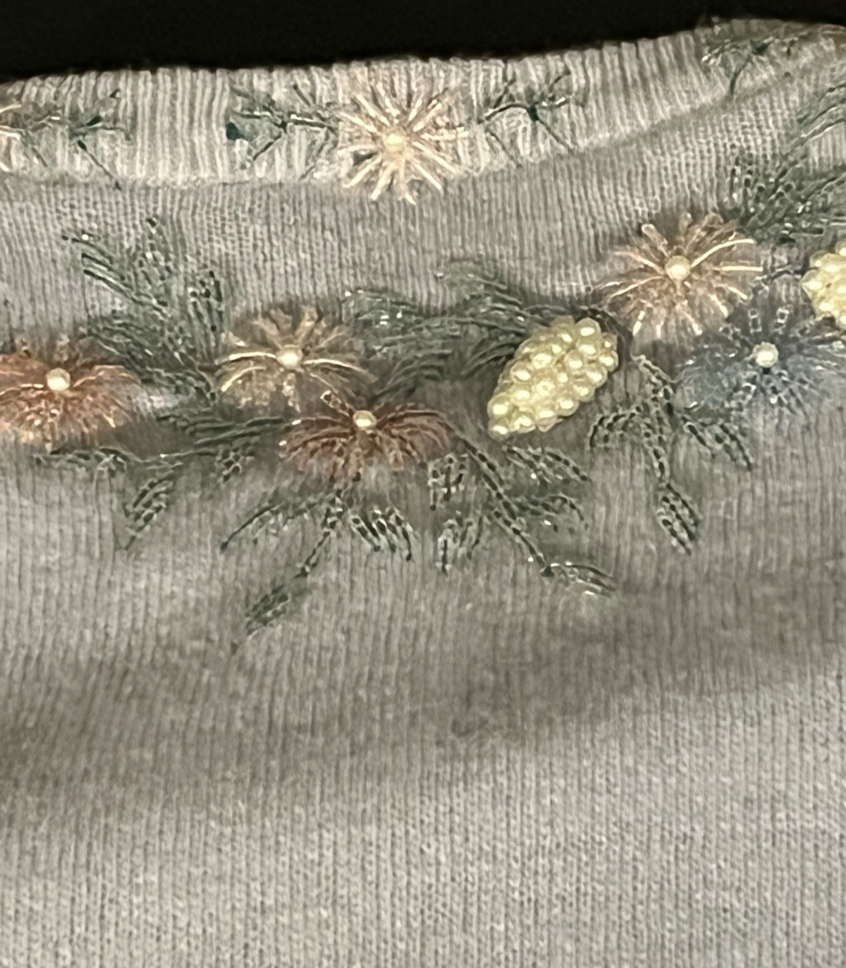 50s 60s VTG Beaded Sweater Top Long Sleeve Lined Rockabilly sz 48, Pale Blue