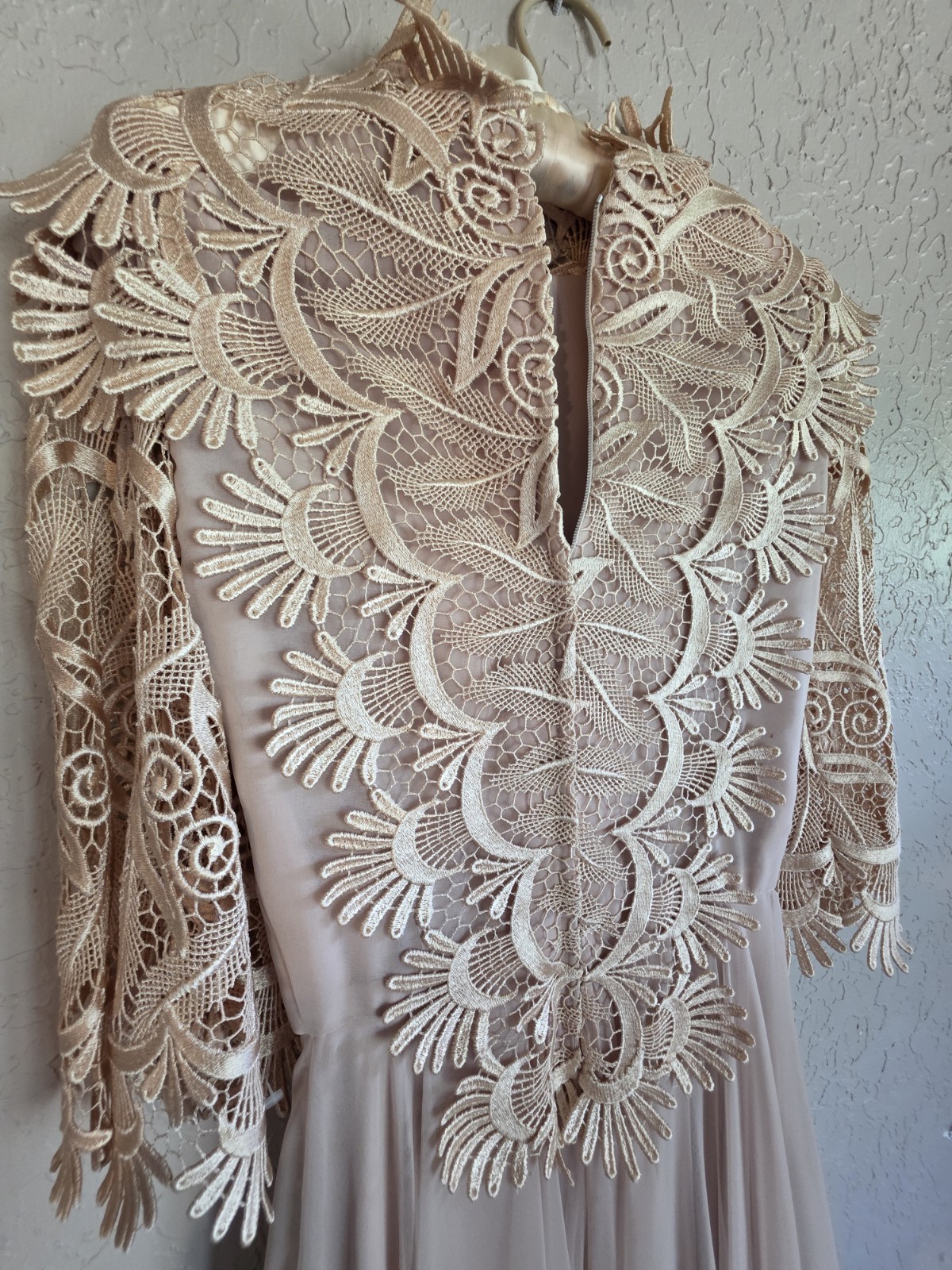 Vintage 1970’s Werle’ Beverly Hills gown w/cream chiffon/guipure lace EXQUISITE