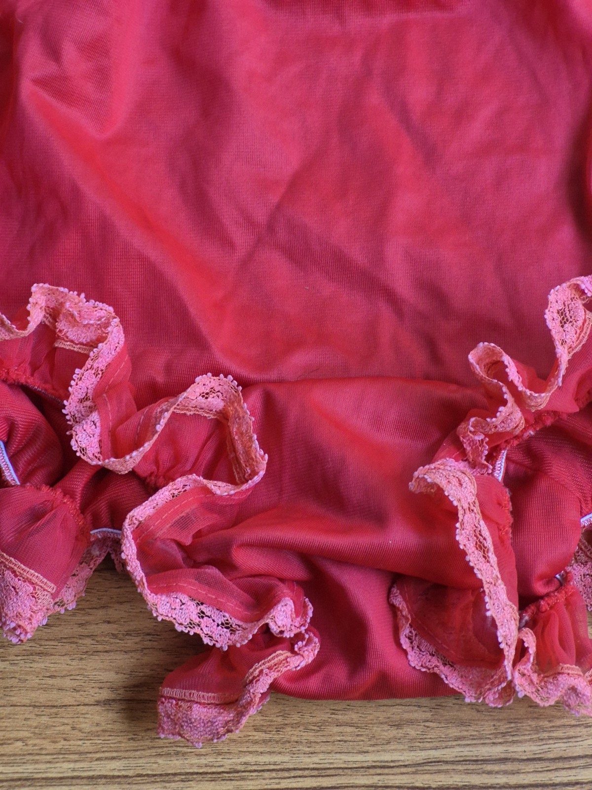 Vintage 70s Jer Marai Red Nylon High Waist Gusset Ruffle Lace Pin Up Panties