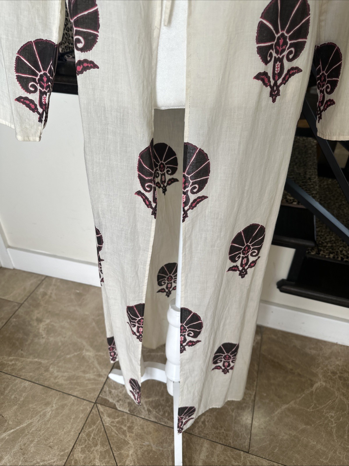 Muriel Brandolini VTG Graphic Print Long Cotton Tied Kaftan For Beach/Lounging S