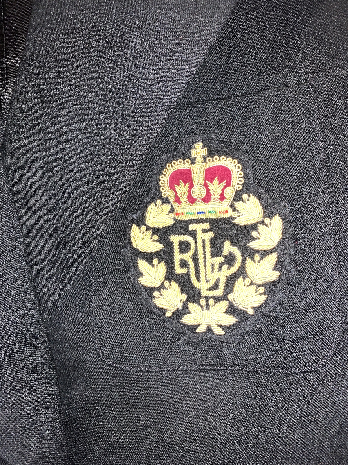 Womens 4P Wool Blazer, Black, Lauren Ralph Lauren Logo Royal Crown USA