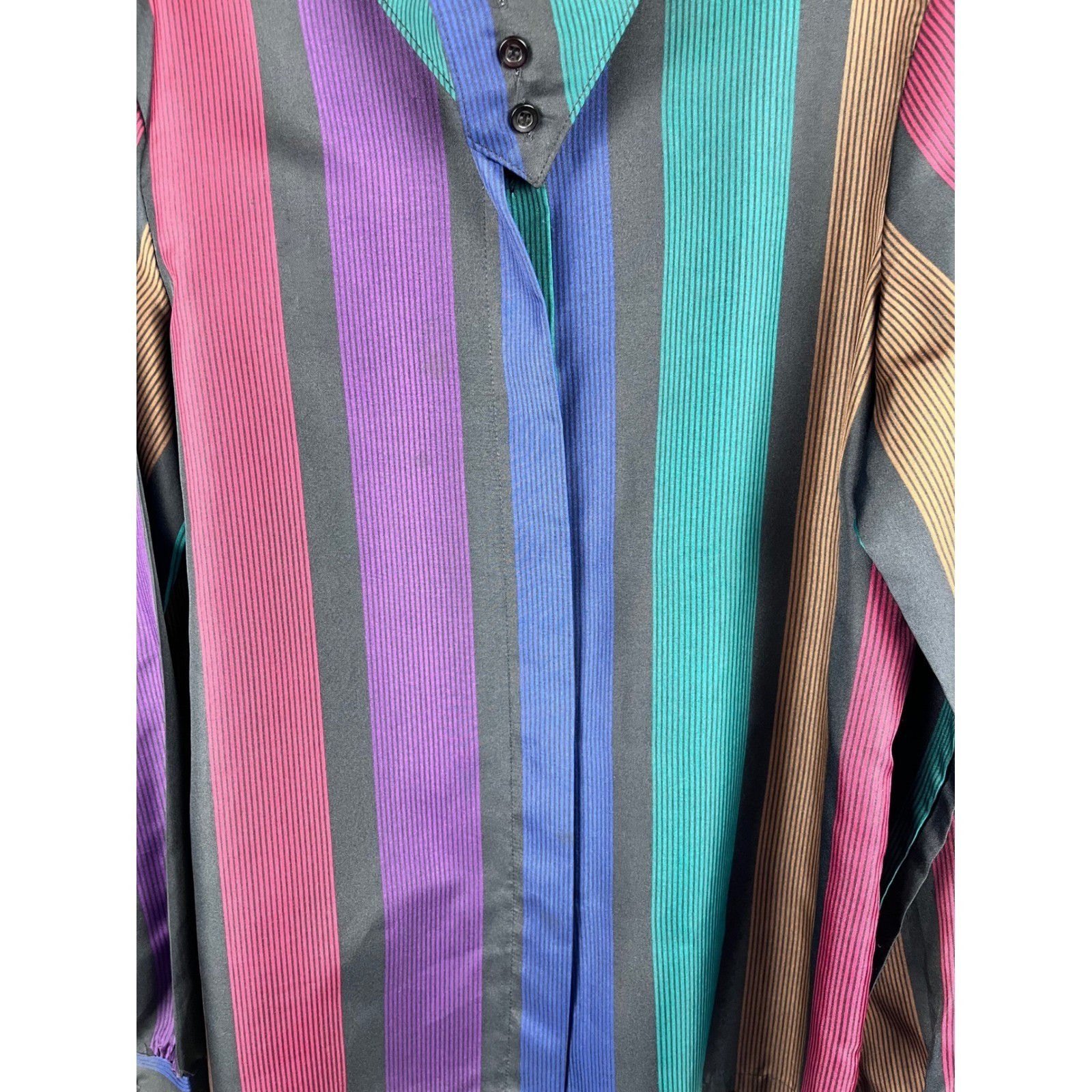 Vintage Cheryl Tiegs Blouse Womens 8 Multicolor Stripe Button Front USA Made