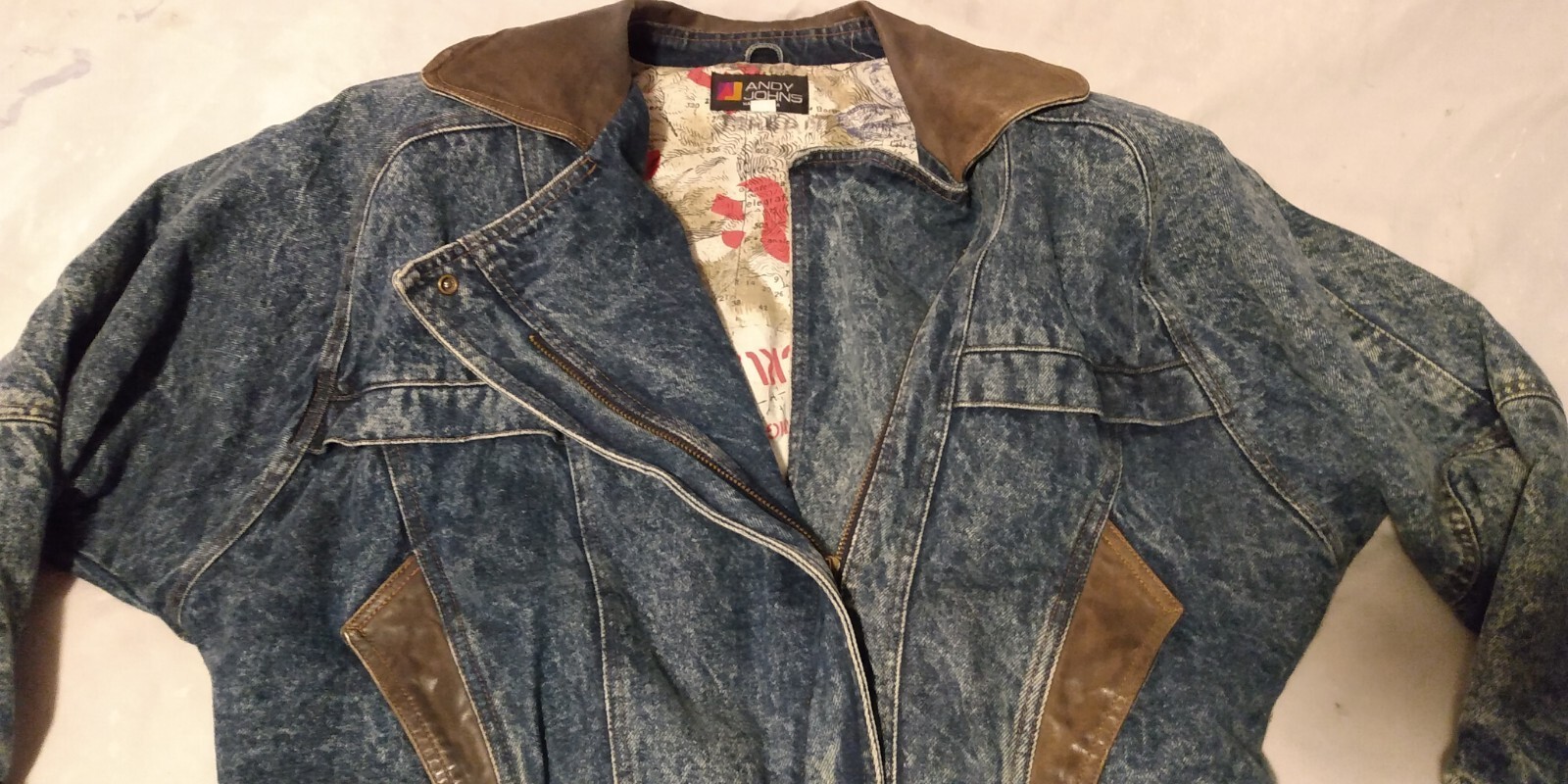 Vintage Acid Wash Denim Jean Jacket Size L Andy Johns Jacket