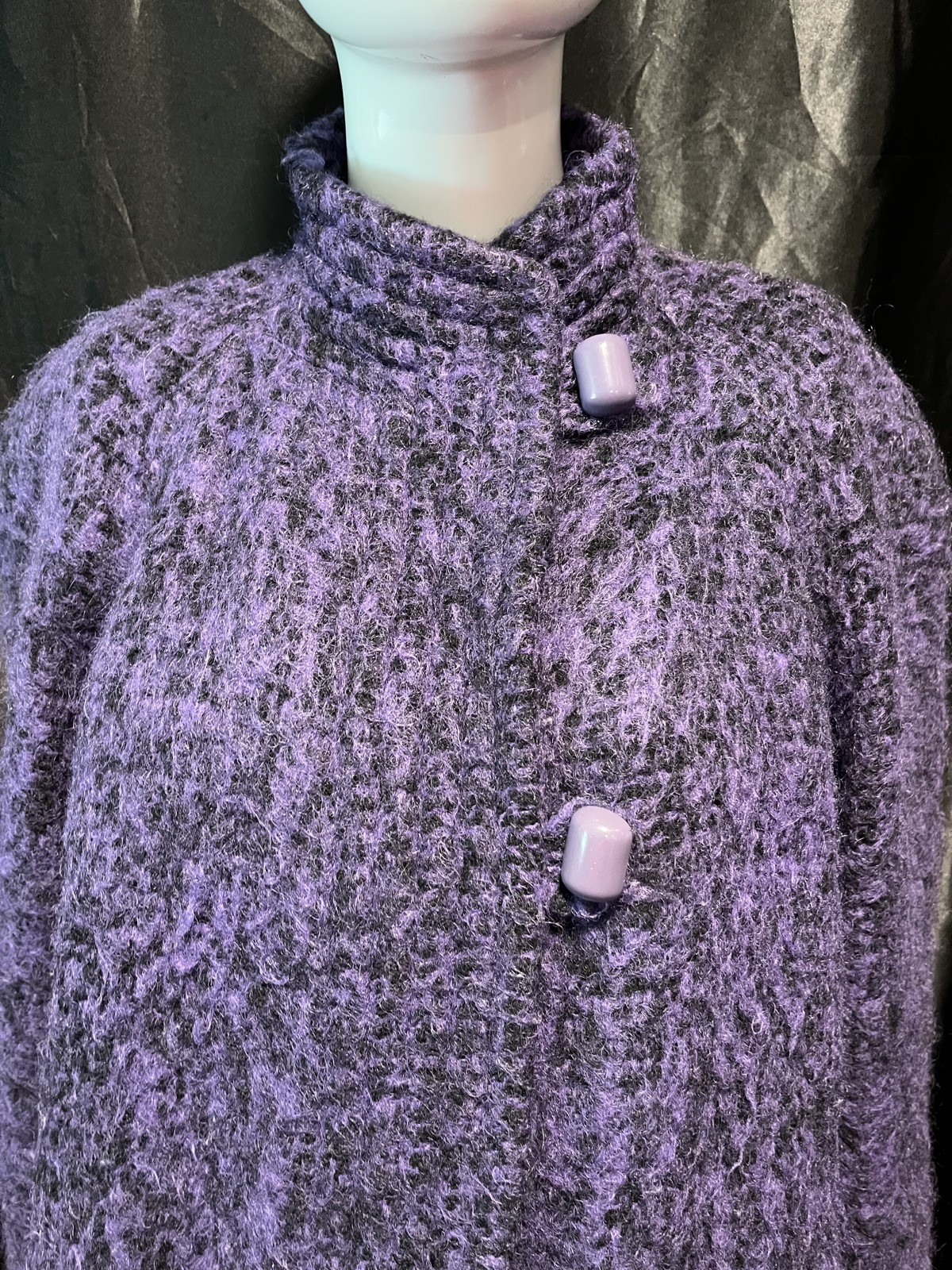VTG Pauline Trigere swing/ trapeze style Dress Coat Wool purple Black Sz 10