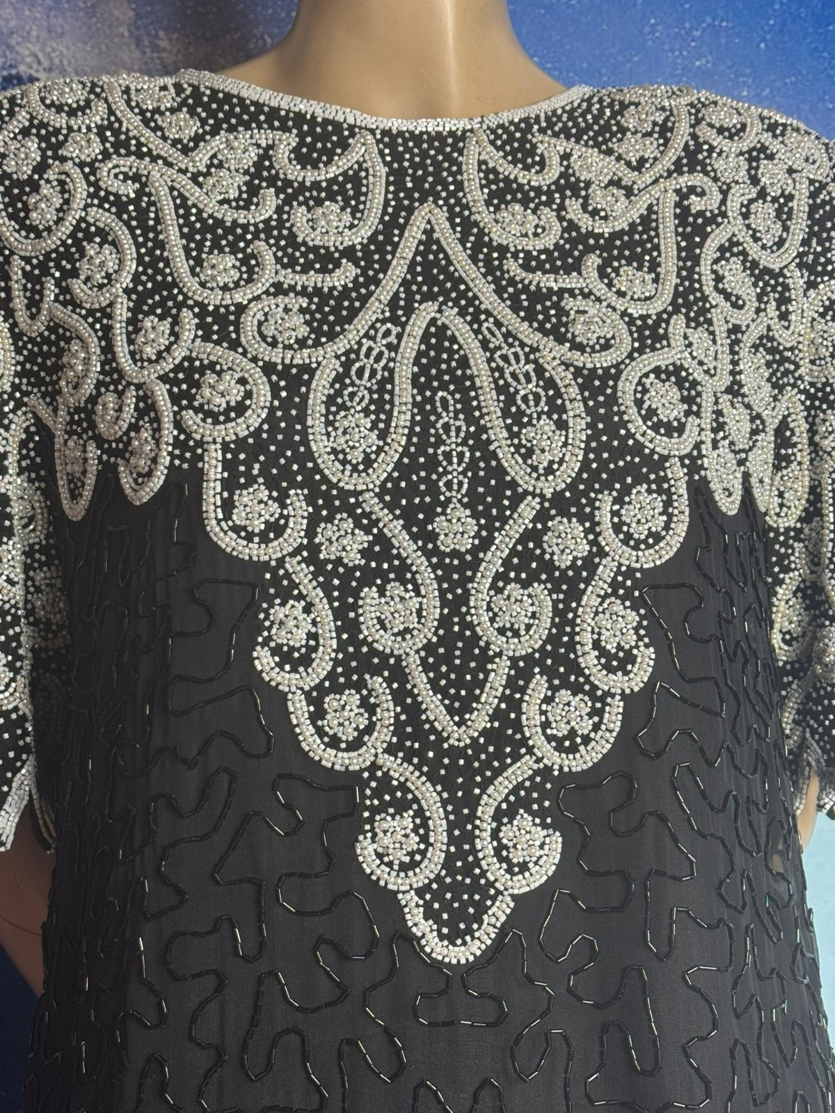 Vintage silk top beading shoulder pads 80s 90s evening size 42/44