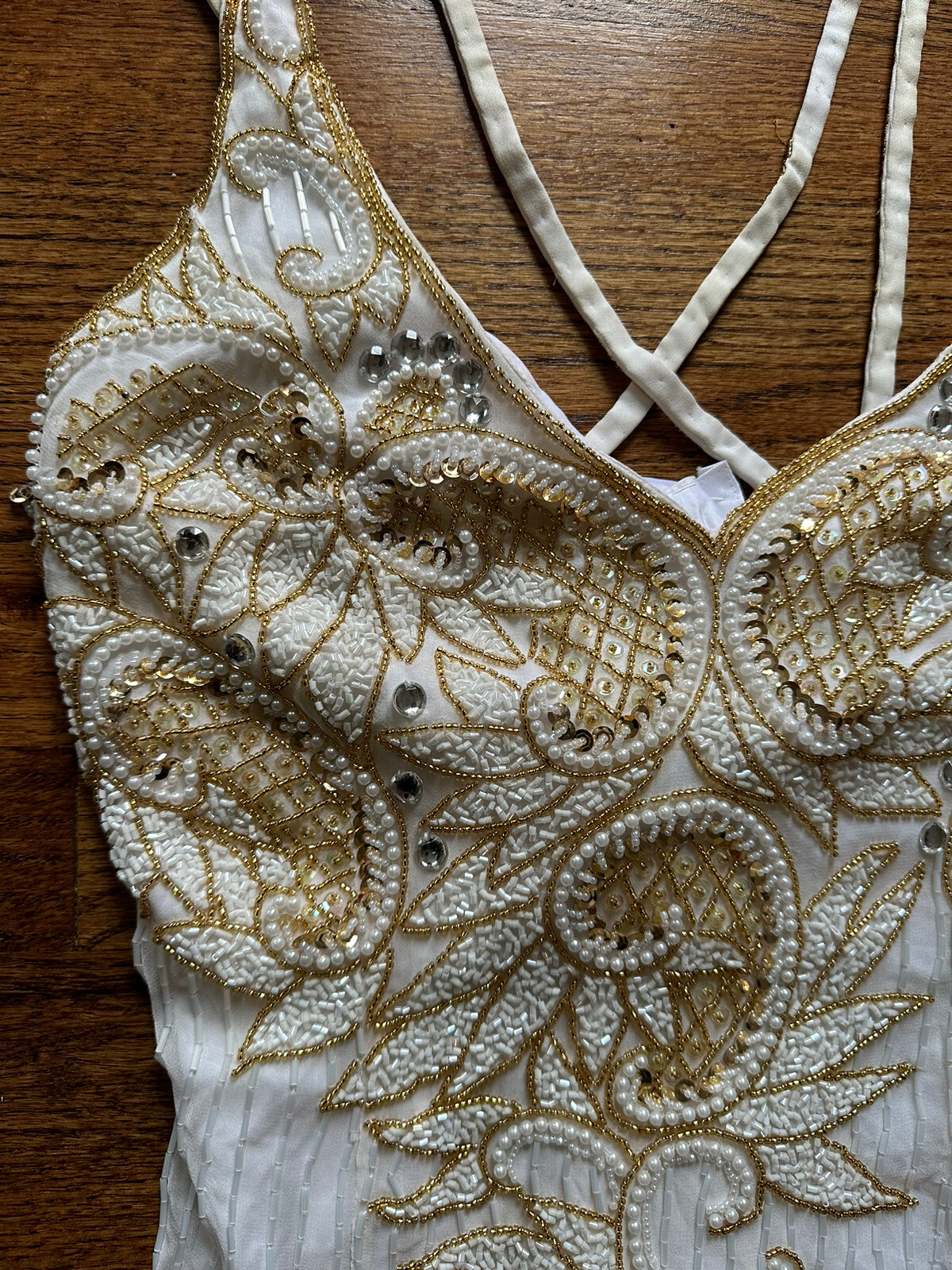 Vintage Beaded Cream And Gold Dress