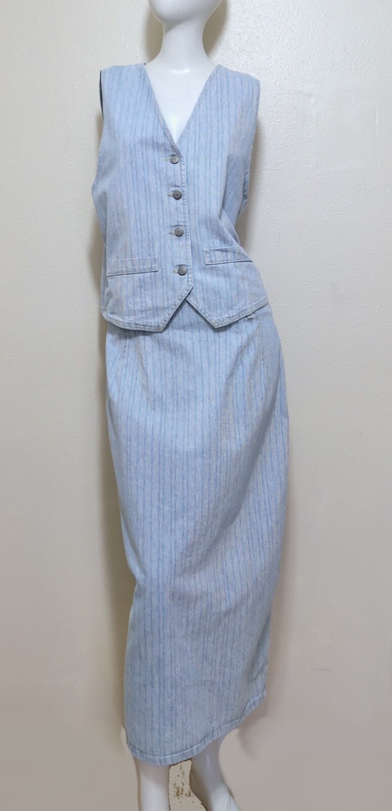 Vintage Early 80s Vivaldi Denim Jean NWT Pencil Skirt And Vest M L