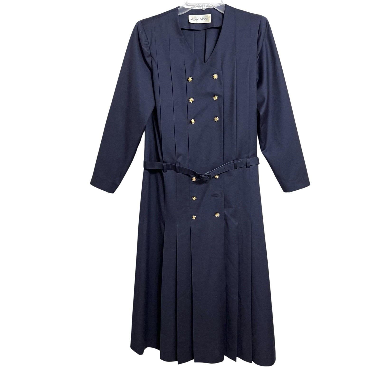 VTG Albert Nipon Old Money Academia Shirt Dress 6 Navy Luxury Wool Minimalist