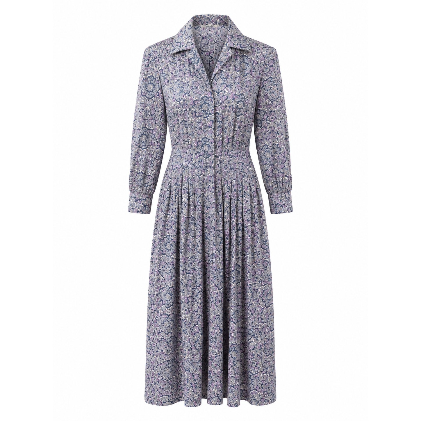 Vintage 70s Womens Dress Graphic Print Size M Gray Purple Day Dress Retro