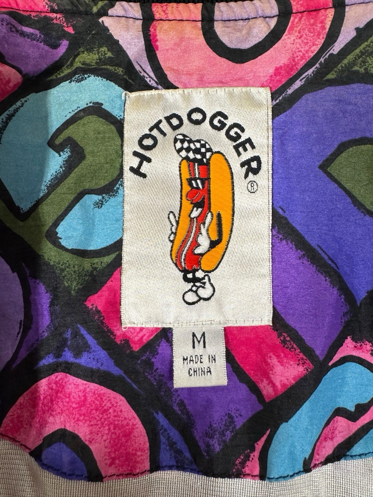 Vintage 80’s Hotdogger Windbreaker Size M Colorful Alphabet Pattern Great Shape!