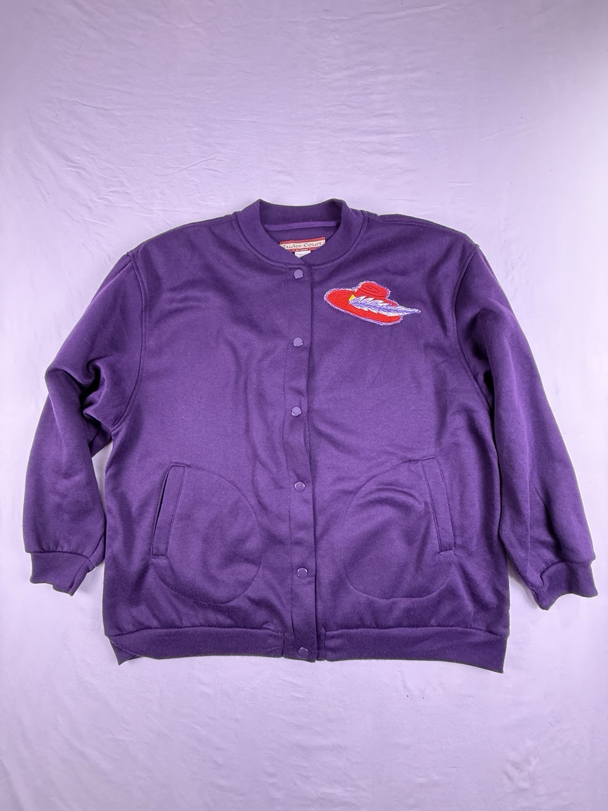 Vintage Tudor Court Button Up Sweatshirt Purple 80s Grandma Jacket Women’s PM