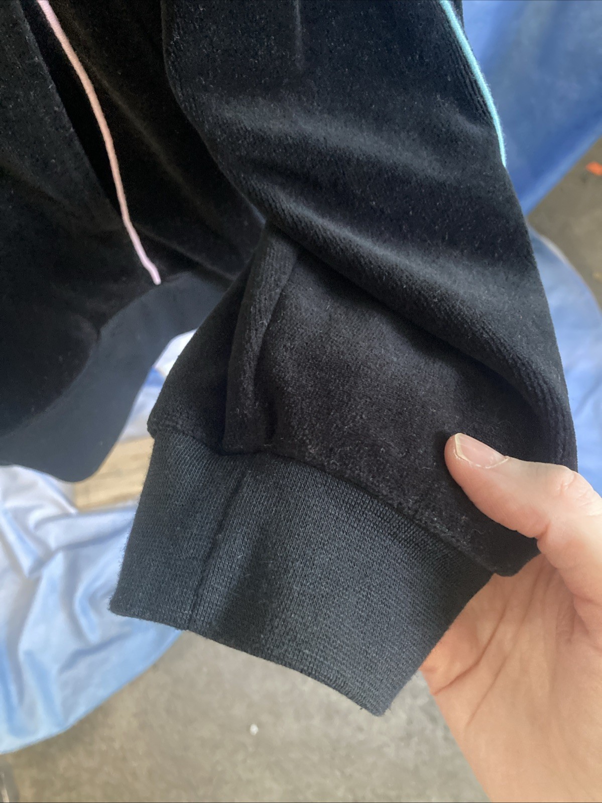 Vtg 90s Y2K Blast Sport Black Velour Track Jacket Pastel Piping Zip Petite Large