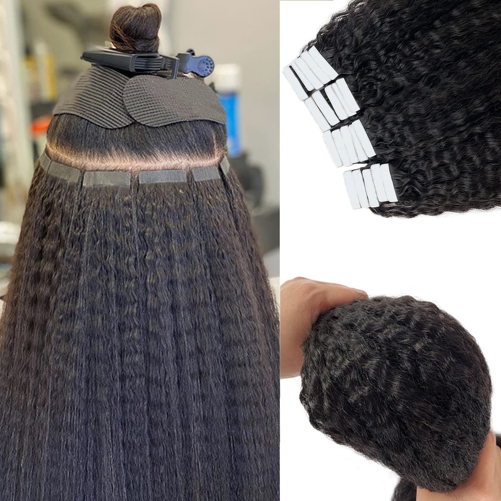 22″ Kinky Straight Tape-In Human Hair Extensions for Black Women