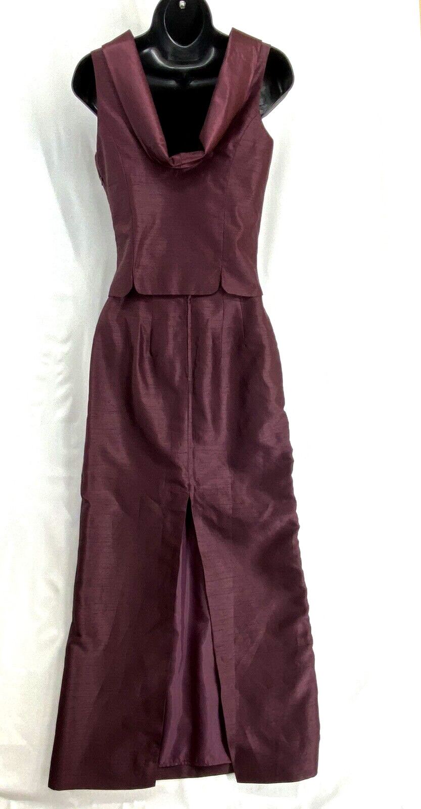 Vintage 2 Piece Top & Skirt XS Women’s Purple Plum Tafetta Rhinestone Sleeveless