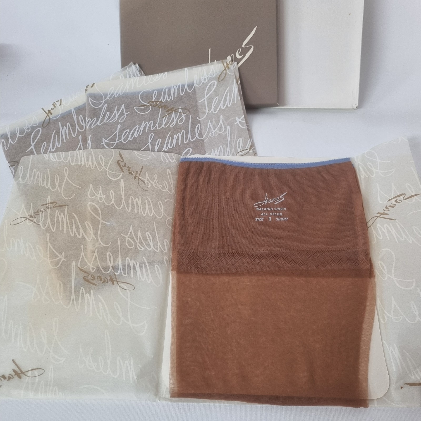 3 Pair VTG Nylon Stockings Hanes 530 Walking Sheer Barely There Box 9 Short