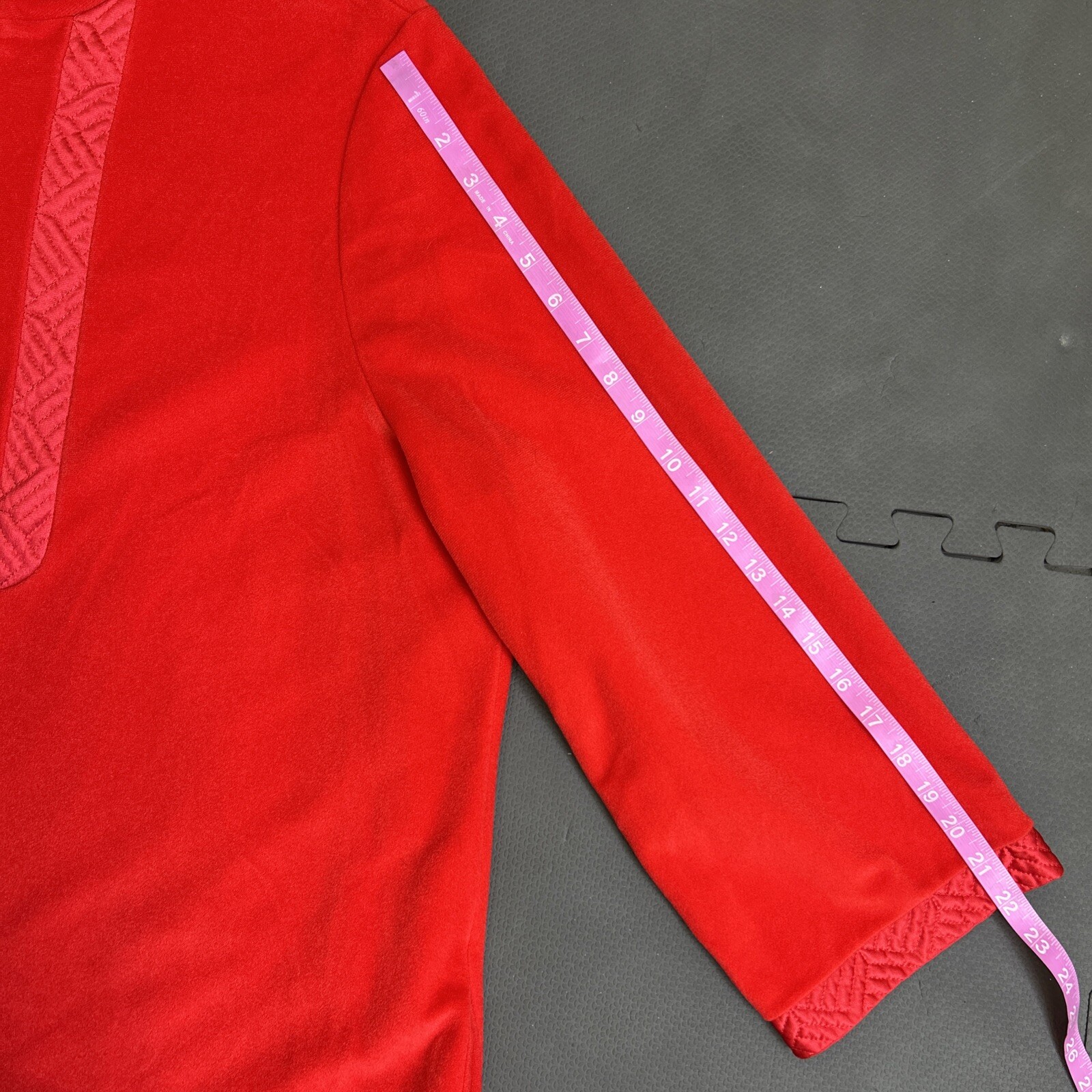 Vintage Vanity Fair Velour Zip House Coat / Robe Size Lg Red Quilted Detail