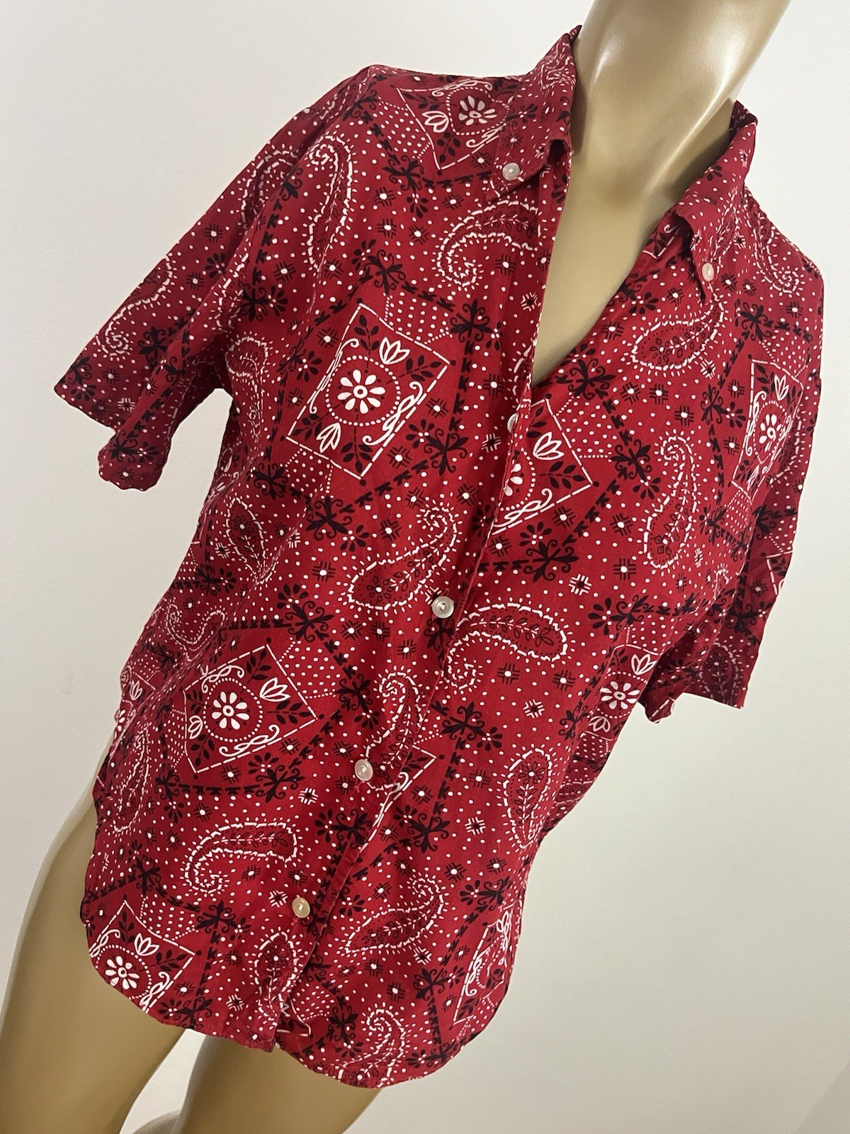 Vintage Sanforized Women’s 36 Red Bandana Western Print Button Front Shirt Top
