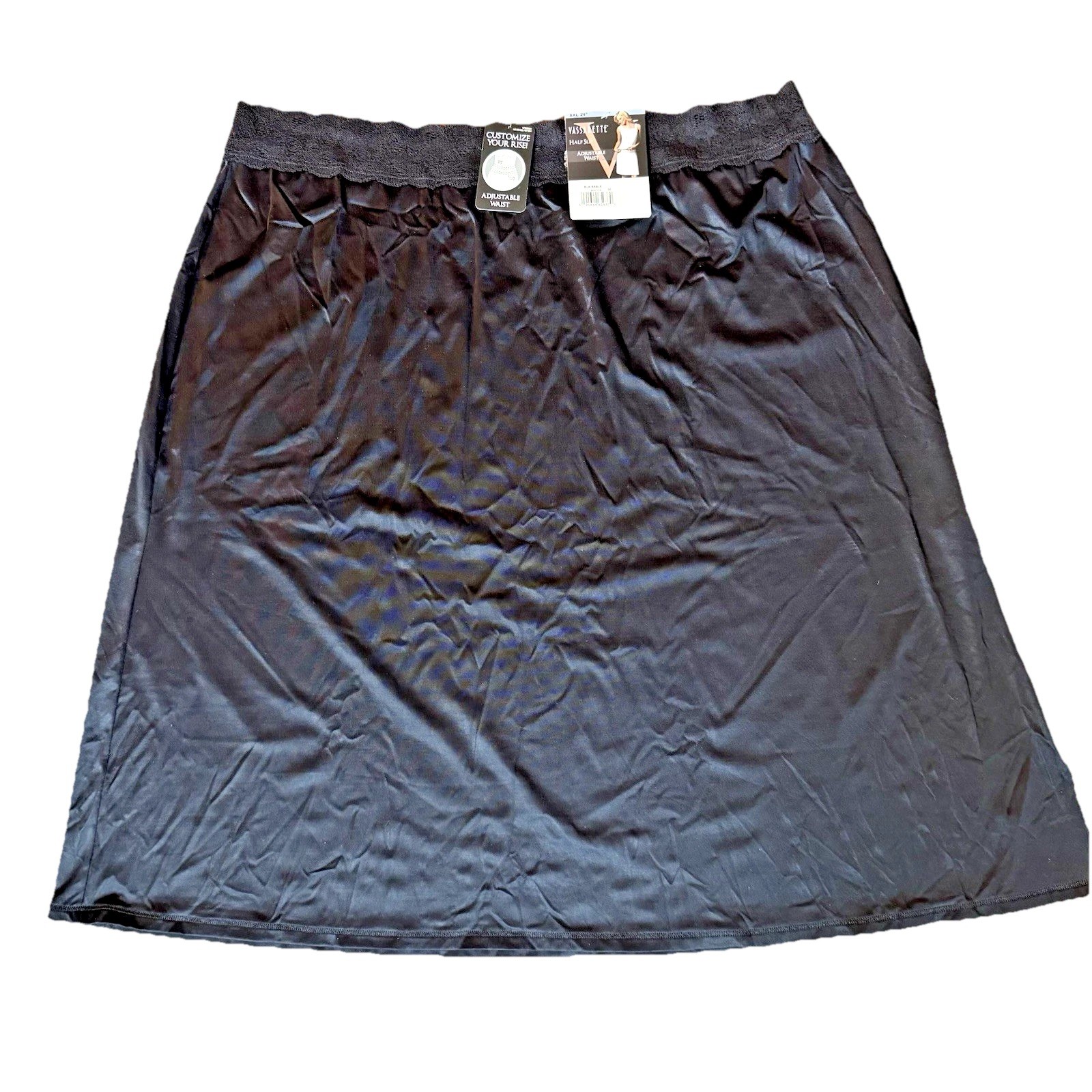 Vassarette Lace Adjustable Waist Black Nylon Half Slip Skirt Womens Sz XXL 24″
