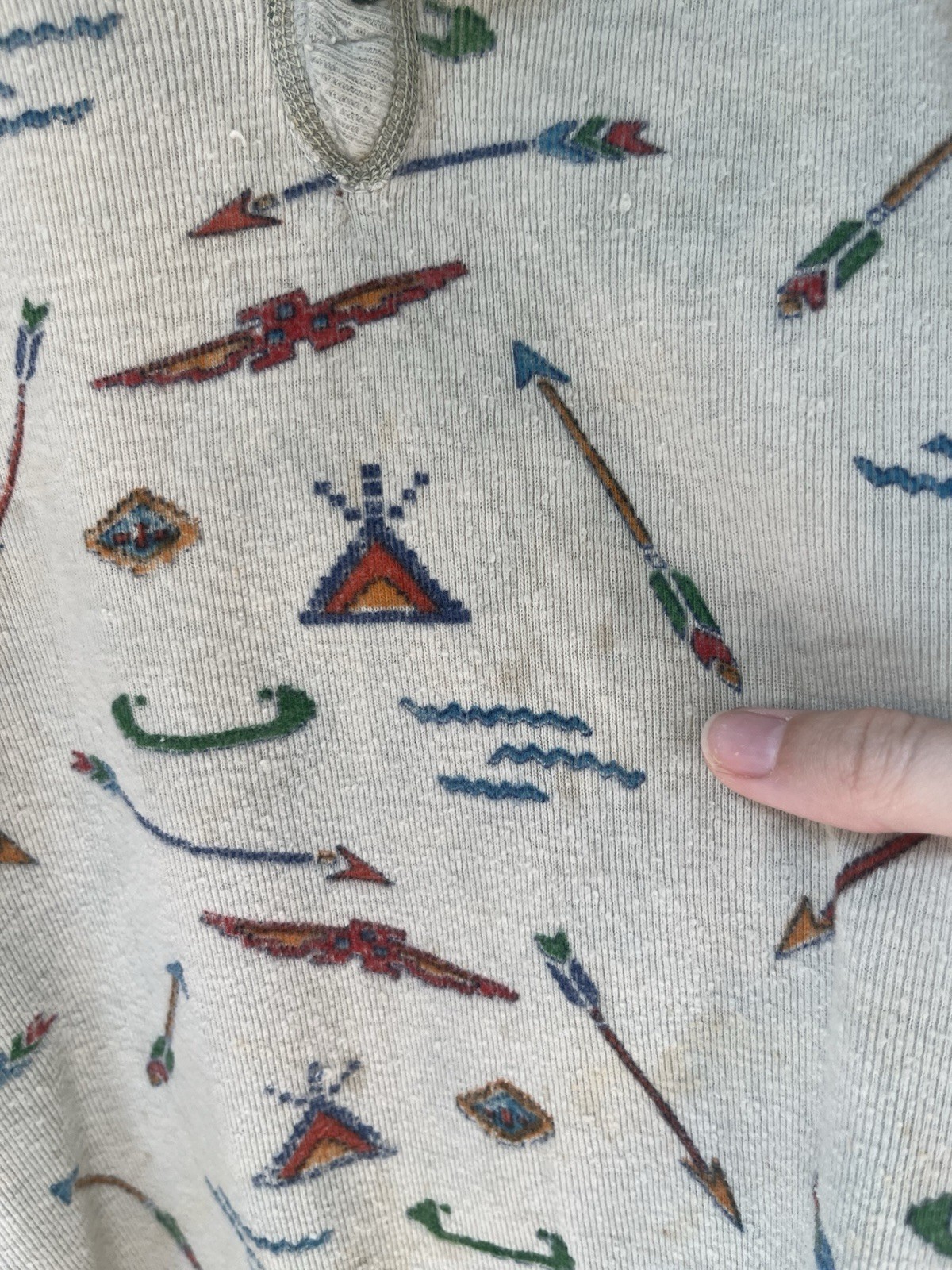 Vintage 60s Cowboy Western Native American Camp Long Sleeve Thermal T Shirt XS