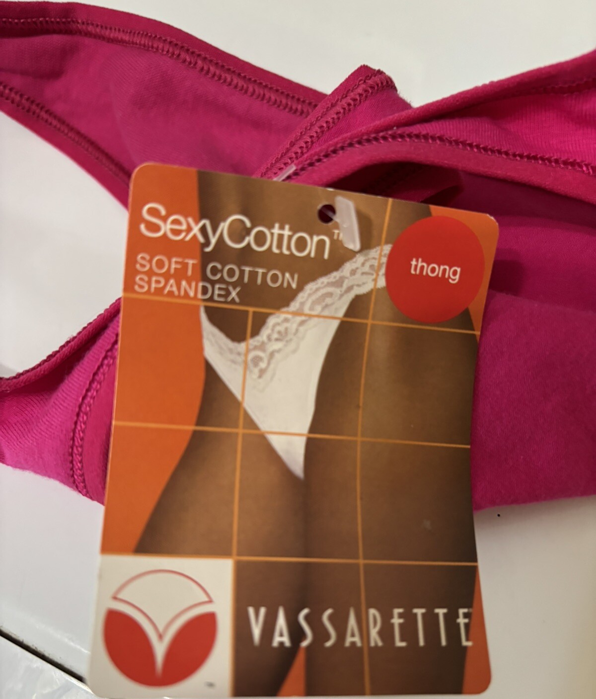 Vintage Vassarette Pink Sexy Cotton Thong Panties Bikini Lace Size 7/44 Large