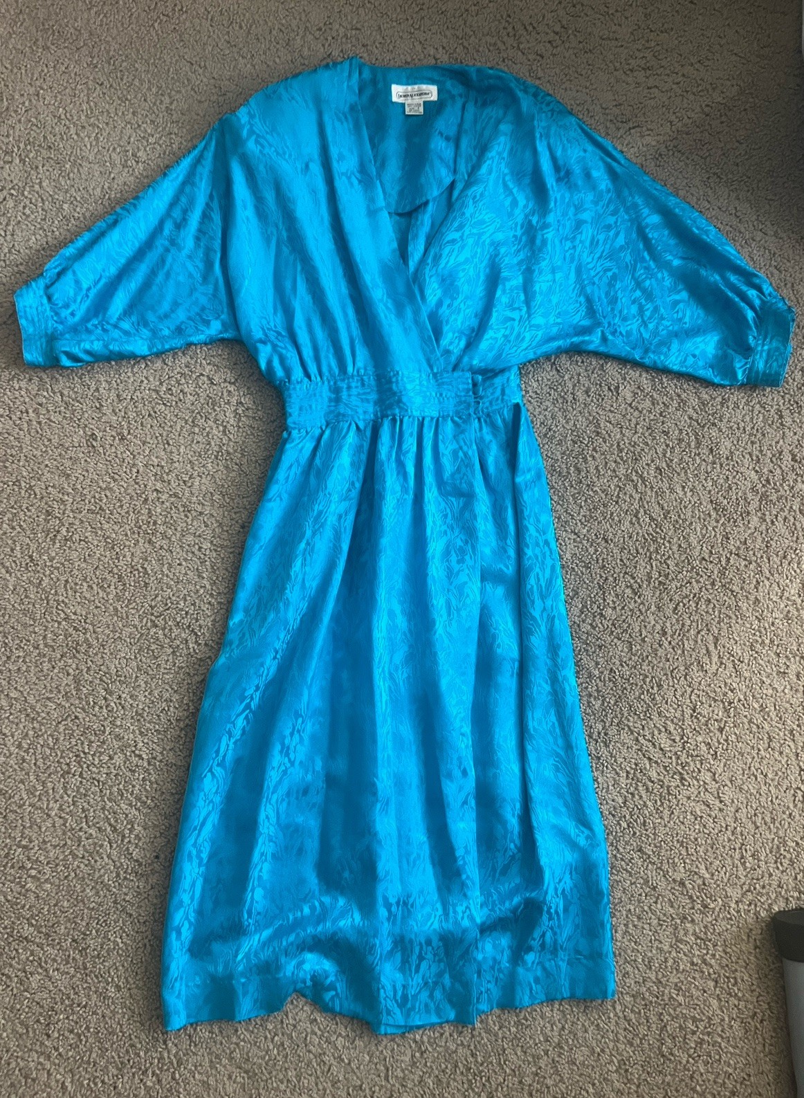 1980s Teal 100% Silk Wrap Midi Dress by Lauren Alexandra Vintage 4 approx XXS 00