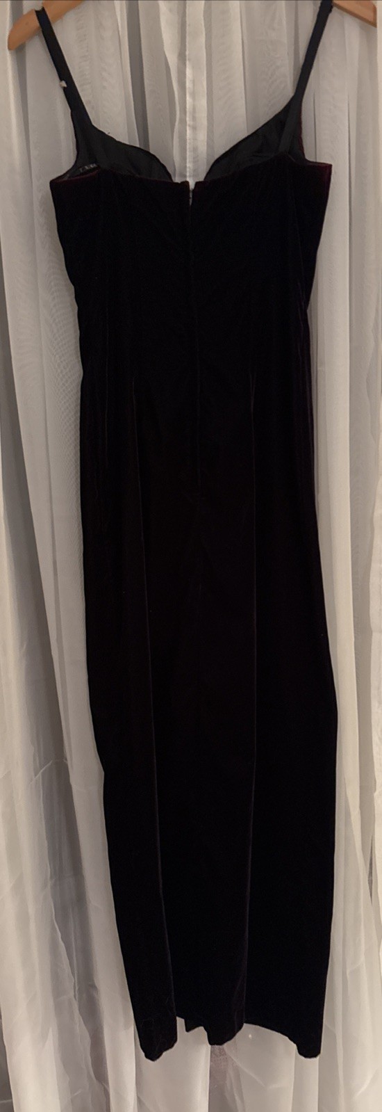 VTG L.A. Glo 90s Flattering Black Purple Rich Velvet Formal Long Slit Dress Sz 6