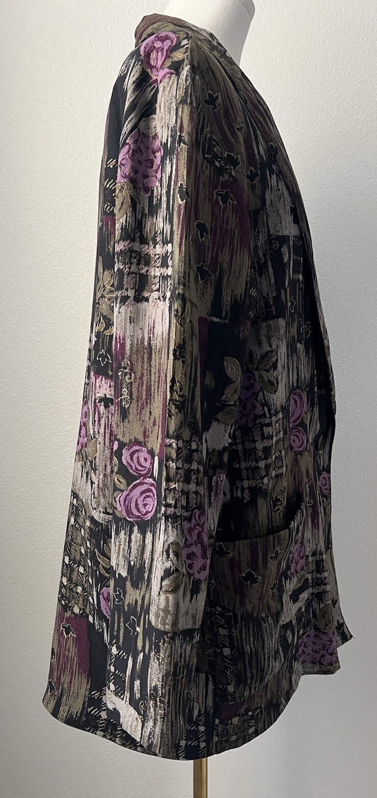 Vintage Kensington Square Lightweight Boho Floral Purple Long Blazer SZ L/XL
