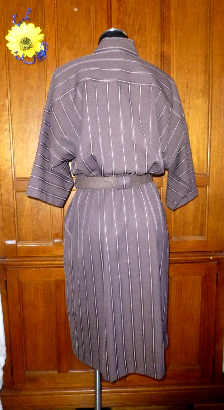 VTG 70s LESLIE FAY Stripe Dolman Slv Secretary Cocktail Belted Shirt DRESS M