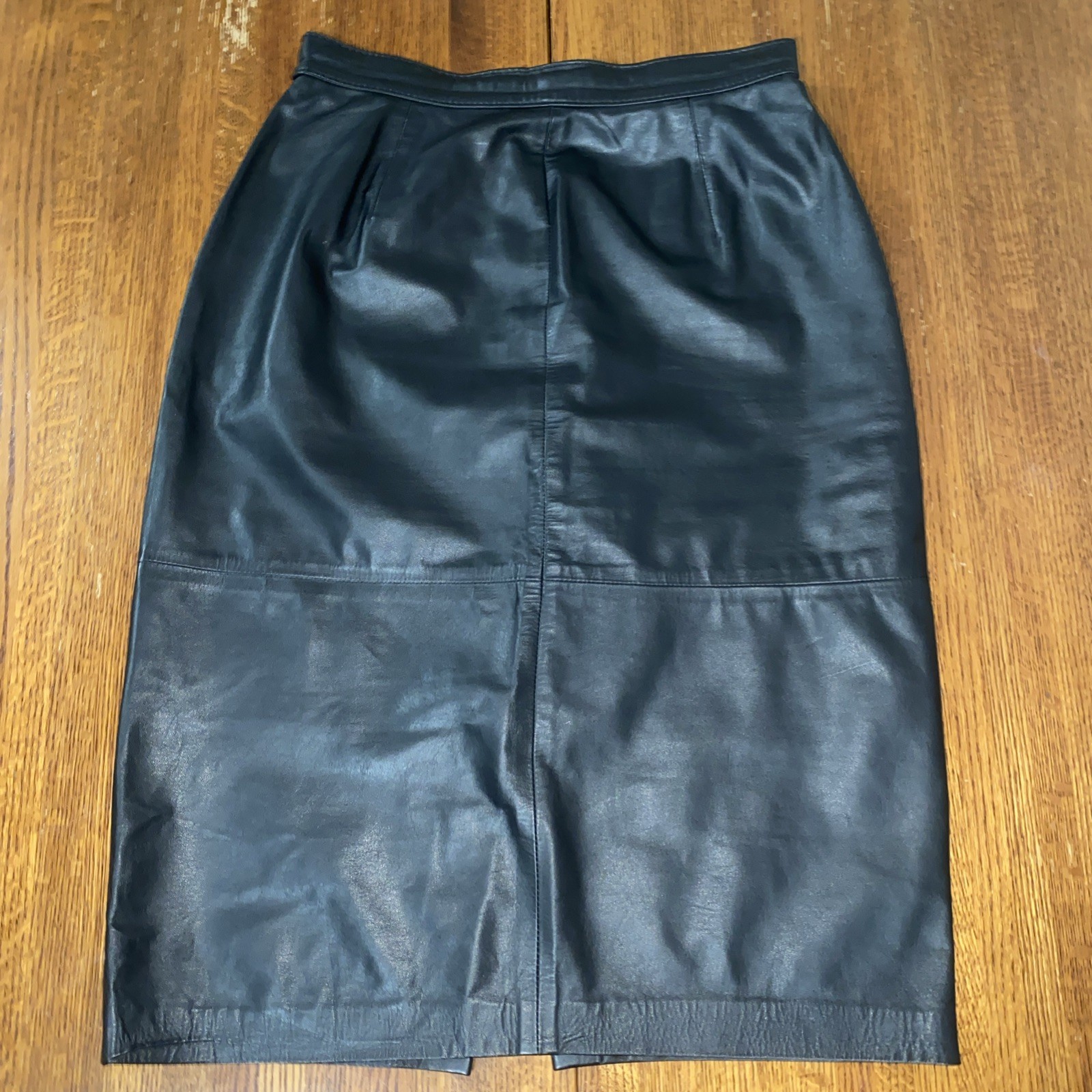 Vintage Black Leather Skirt Size 13 High Waist Ankle Mid Length Leathercraft