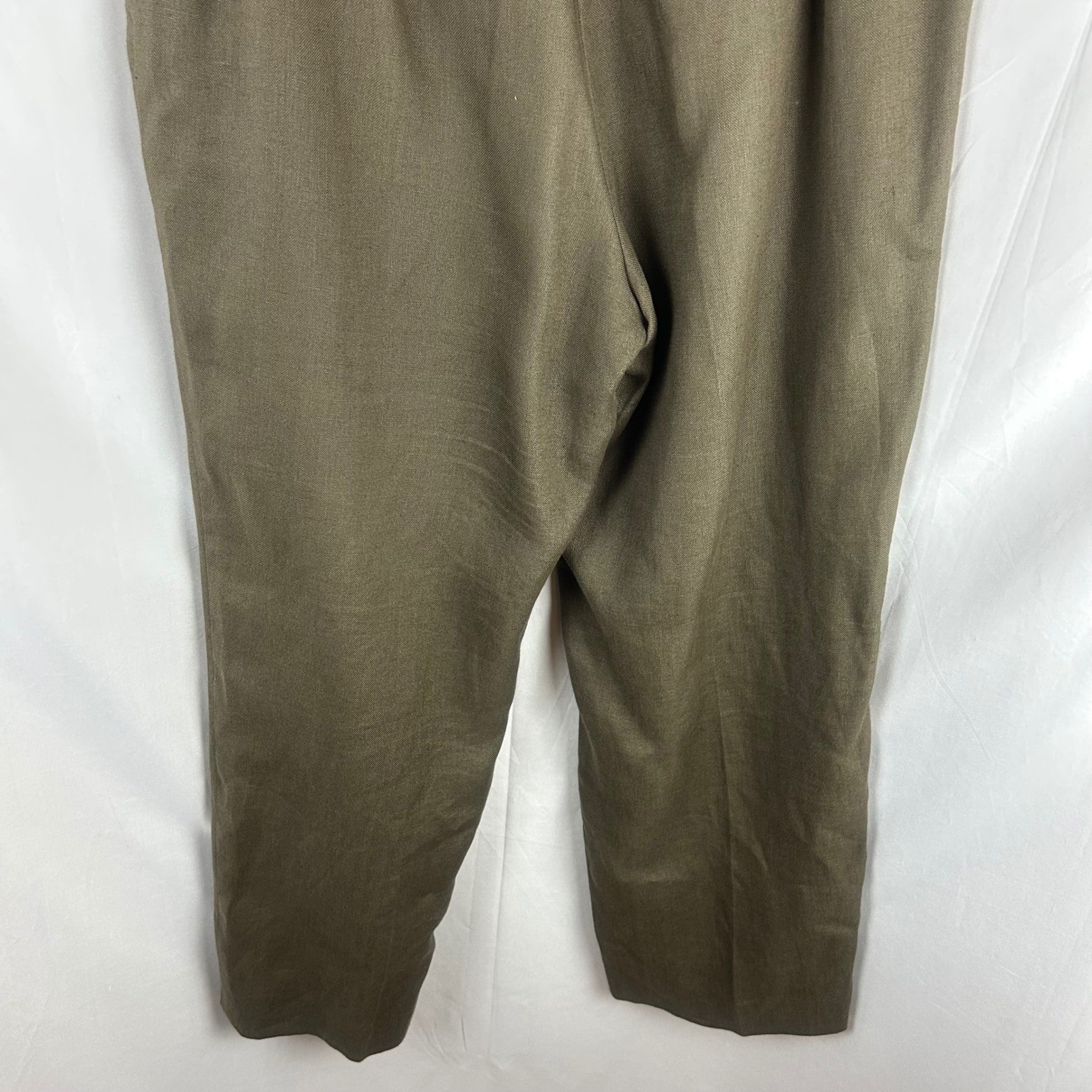 Talbots Vintage 90s Irish Linen Trousers Olive Green Pleated Pants 12 Petite