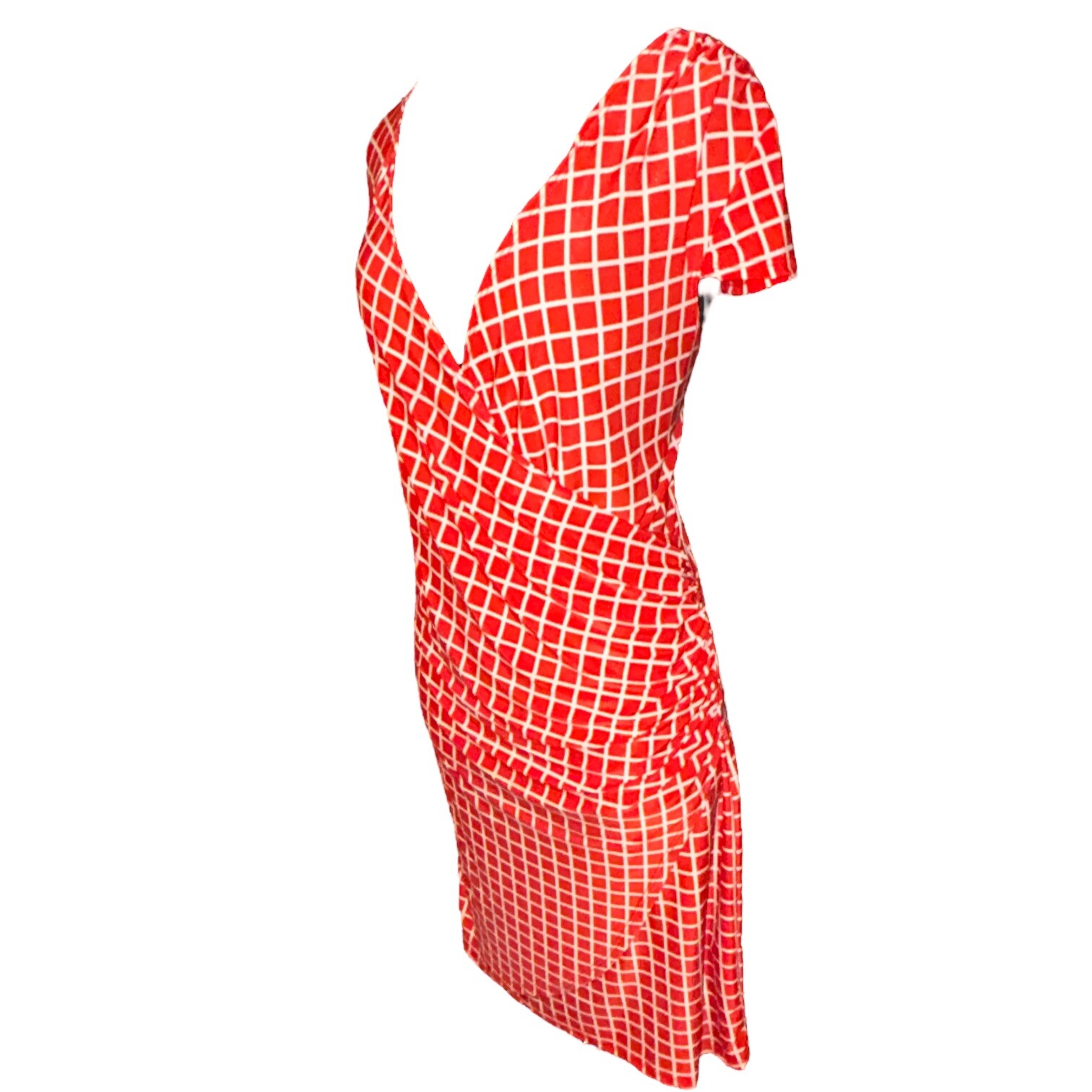 AA Studio Cap Sleeve V-Neck Faux Wrap Orange/White Short Dress Women 16 VTG