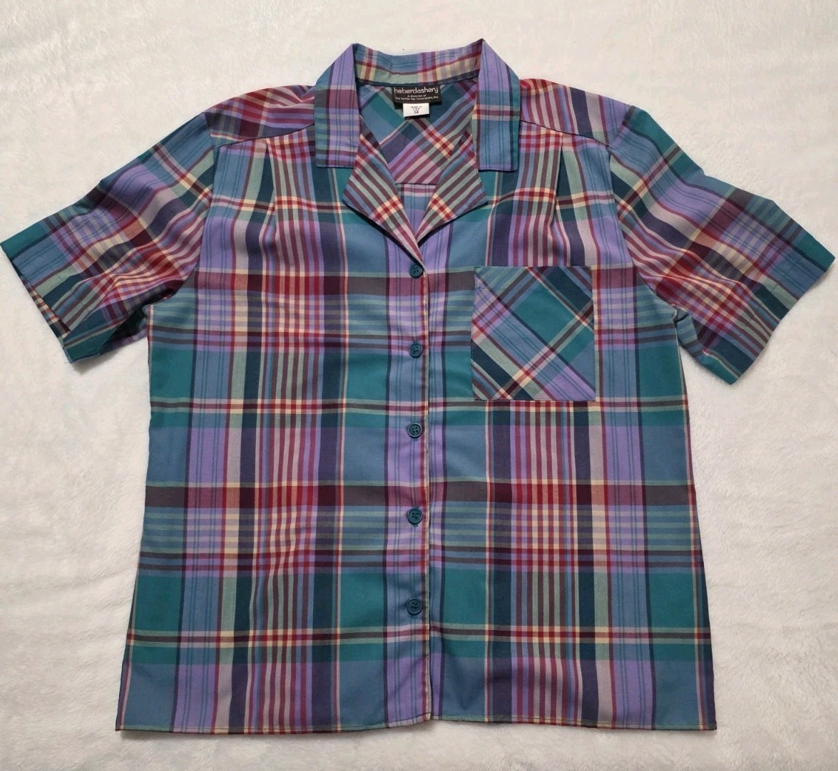 Haberdashery Blue Plaid Button-Up Pocket Women’s Shirt Size 12