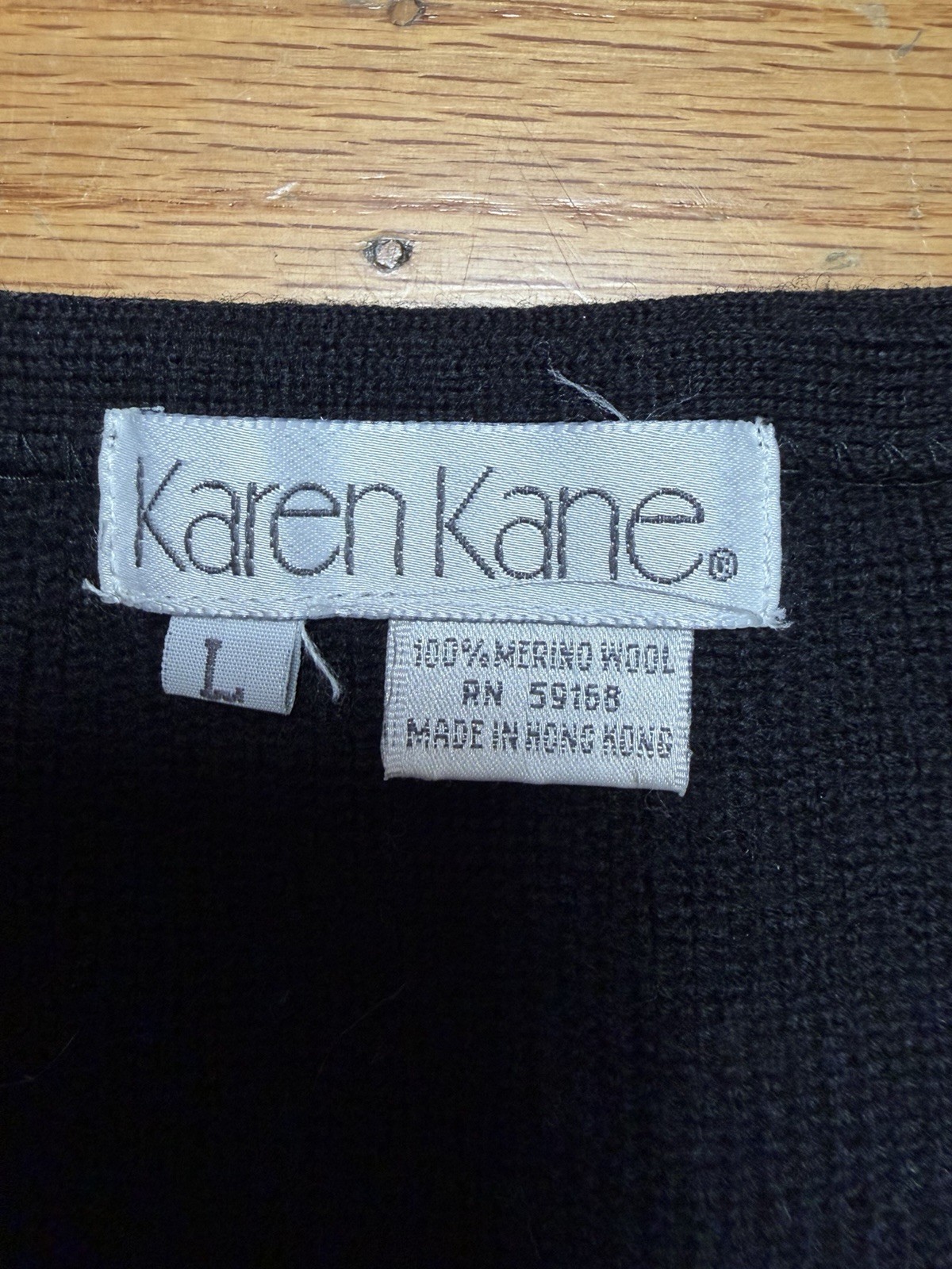 Vintage 90s Black Sweater Vest Karen Kane Size L 100% Wool Crop Y2K Preppy
