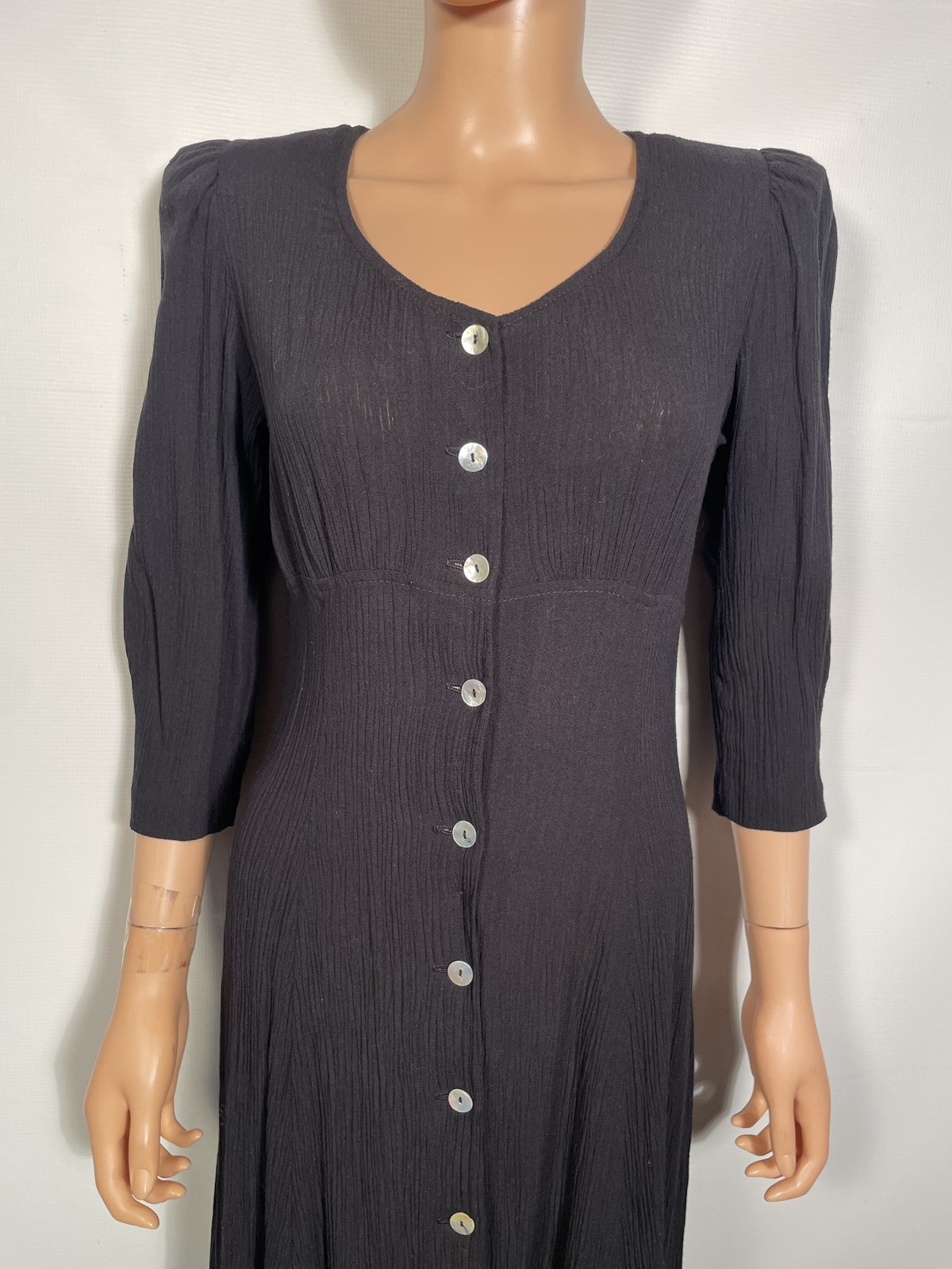 Vintage 1990s Button Front Black Midi Dress Made In USA Size M