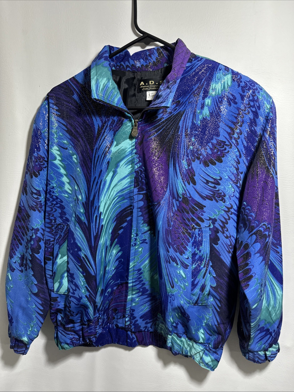 VTG 80/90s ADS American Designer Style Bomber Jacket size Medium Abstract Shimme