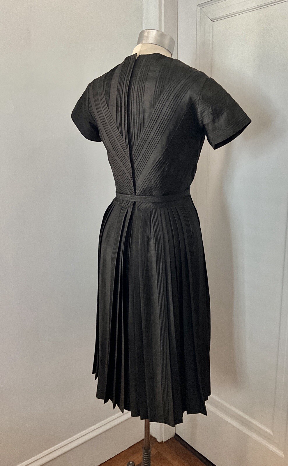 Vintage 1950’s Ceil Chapman Black Silk Shantung Dress with Pintucked Bodice
