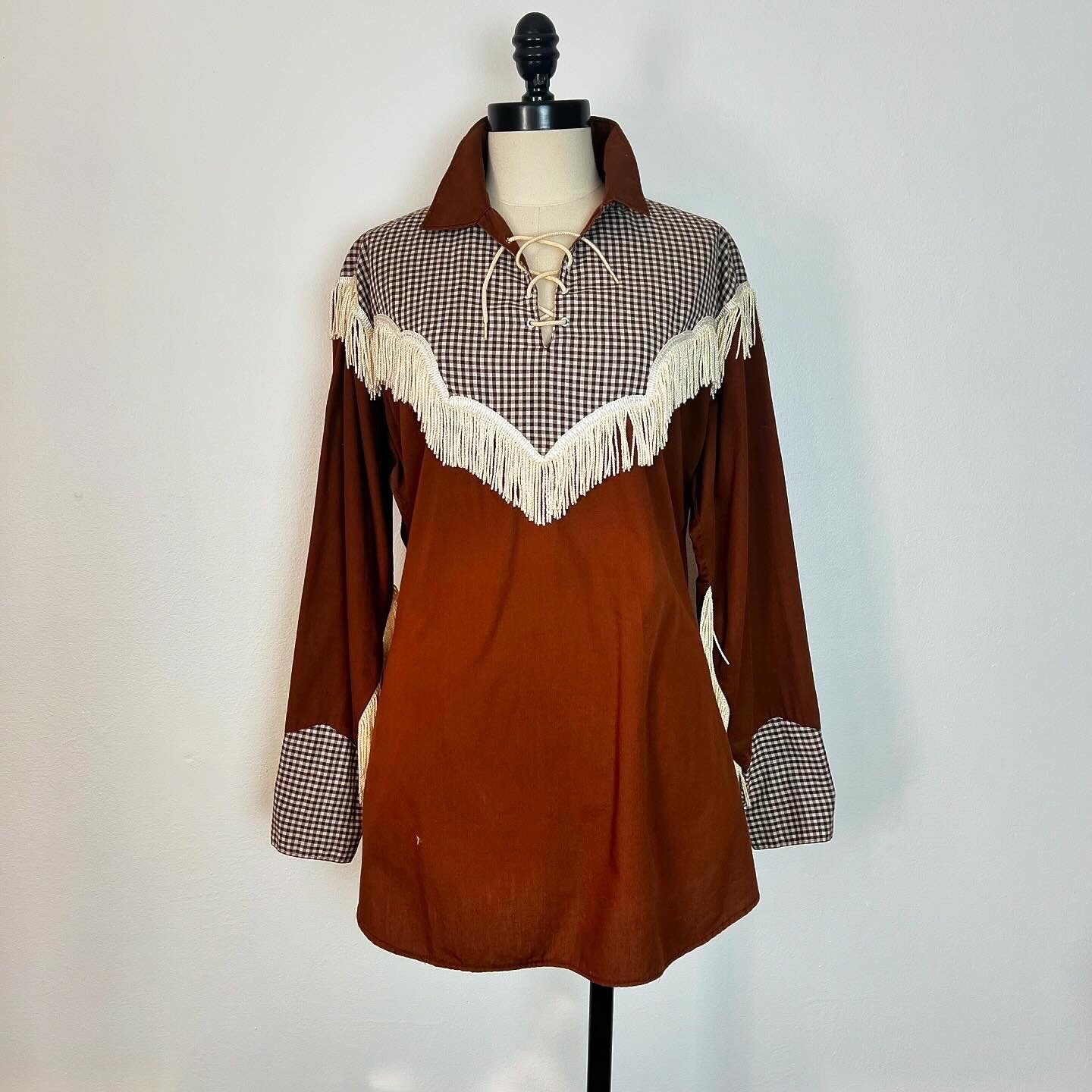 HIS & HERS 60’s Vintage Western Gingham Fringe Shirt Circle Skirt Suit S M L Xl