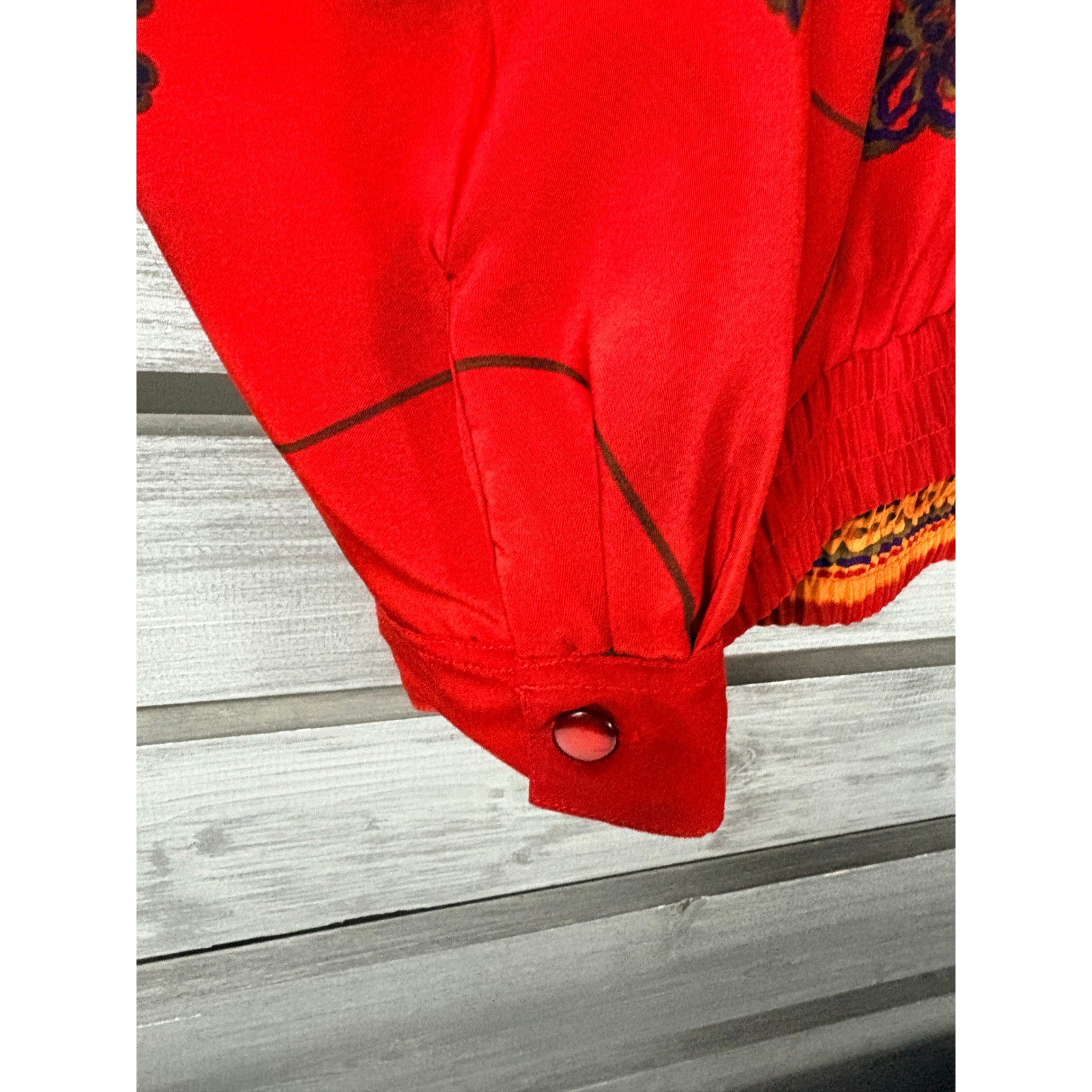 Patchington Vintage Red Floral Paisley Bomber Jacket Womens XL Button Up 90s