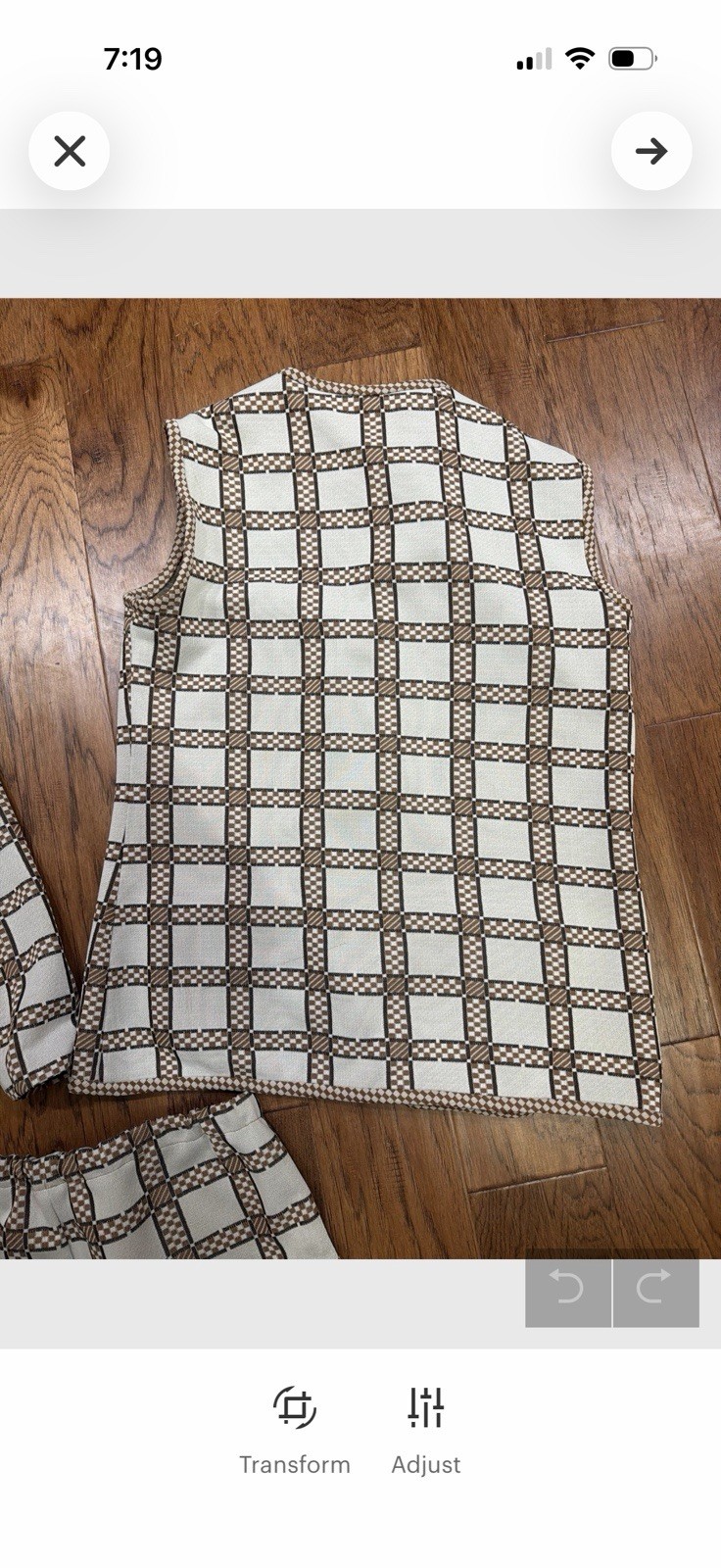 Vintage 1970s 3 Piece Leisure Suit Womens Knit Beige Brown Plaid Large 12-14