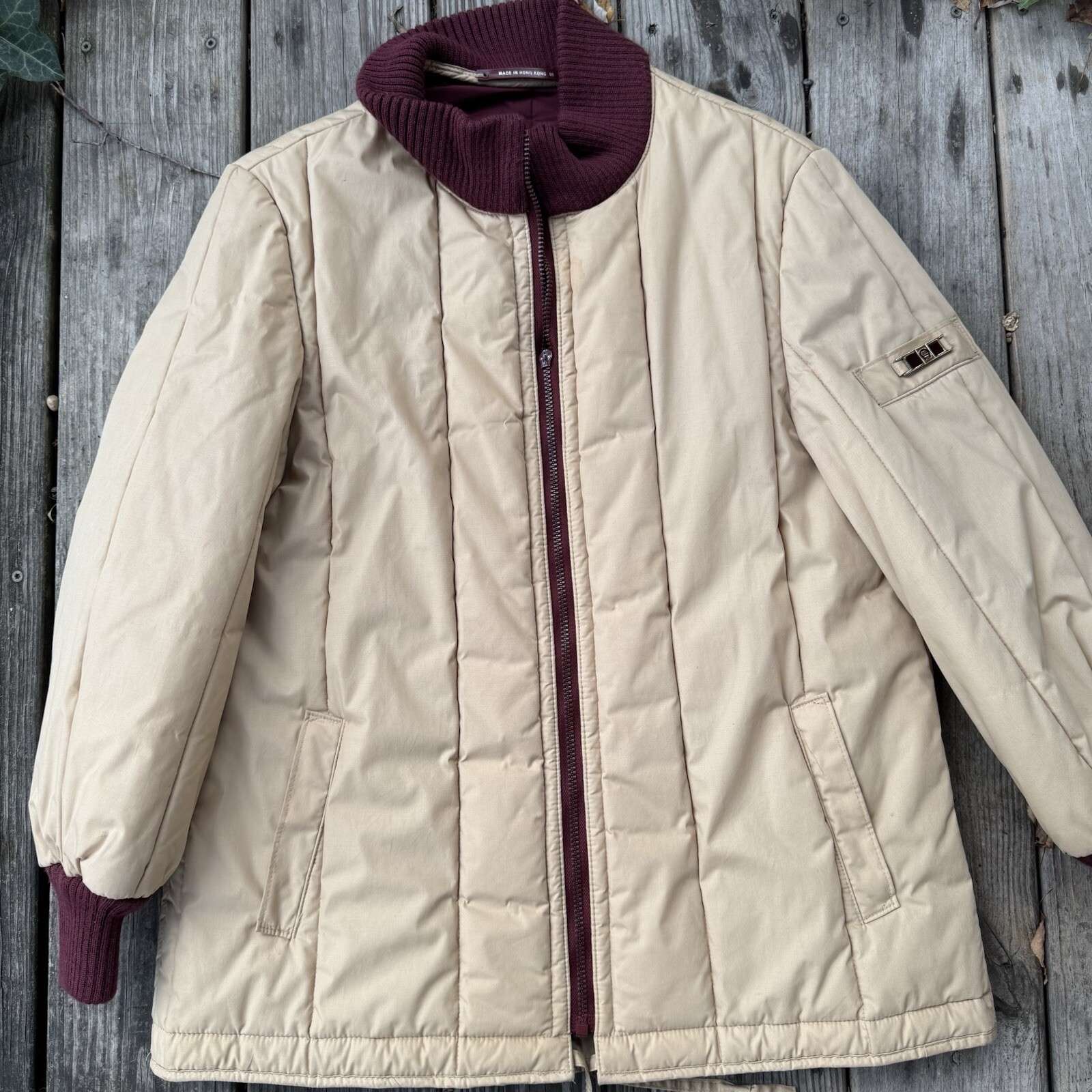 Vintage Ladies Etienne Aigner Zippered Insulated Puffer Coat Tan Maroon- 10