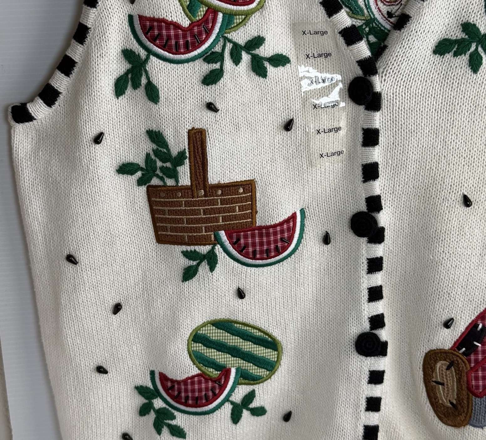 VTG 90’s Mandal Bay Knit Sweater Vest Size XL Teddy Bear Watermelon Cottagecore