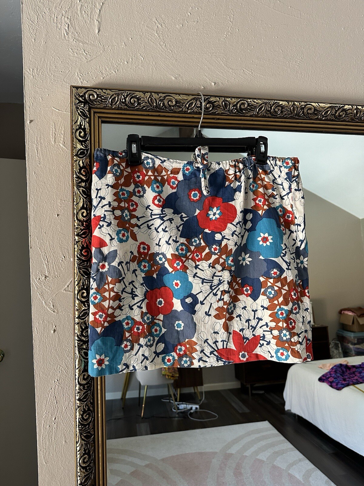 1960s Handmade Floral Red White And Blue Mini Skirt