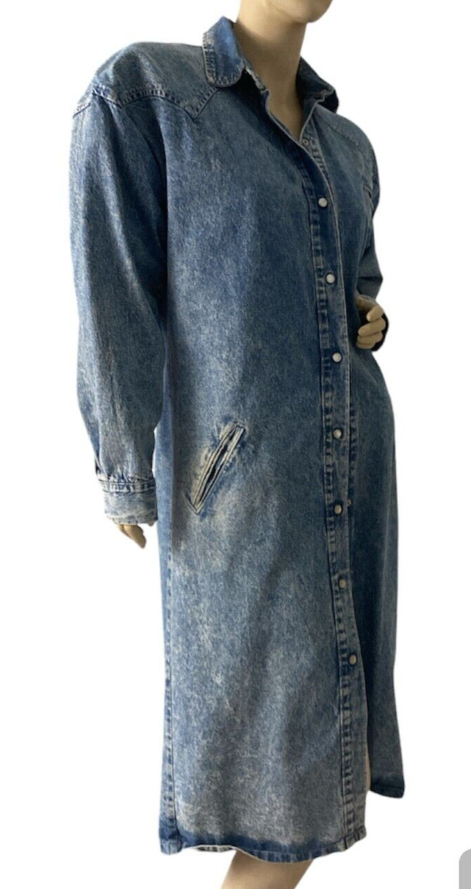 Vtg Jou Jou Women’s Denim Jean Trench Coat Duster 100%Cotton Dress Jacket Size1X