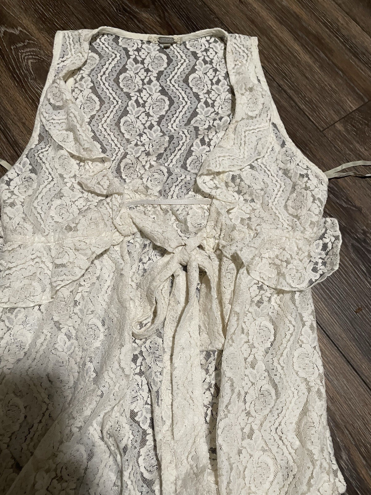 Gimmicks BKE VTG Women’s Sheer Lace Tie Romantic Duster Cardigan Size Medium W2