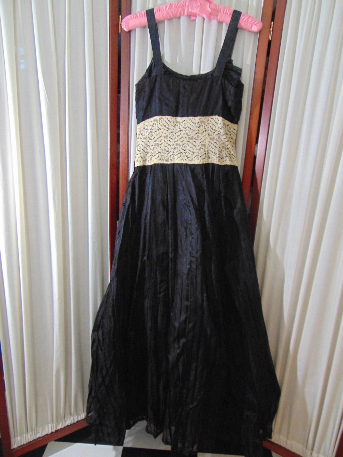 1940s Evening Gown -Black Rayon Voile w/Cream Lace -S- ROMANTIC – SALE